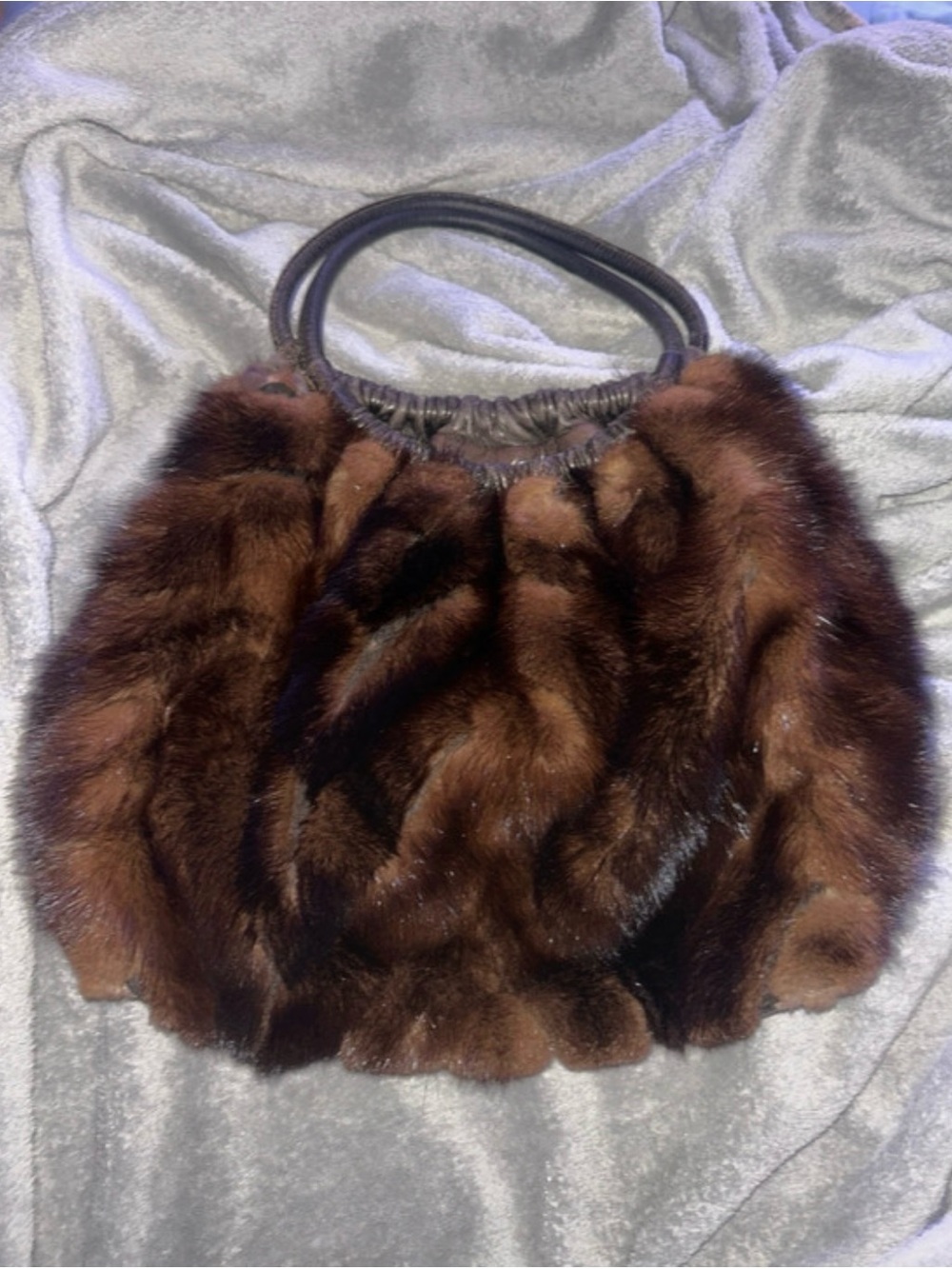 Brown Faux Fur Tote Bag with Round Handles